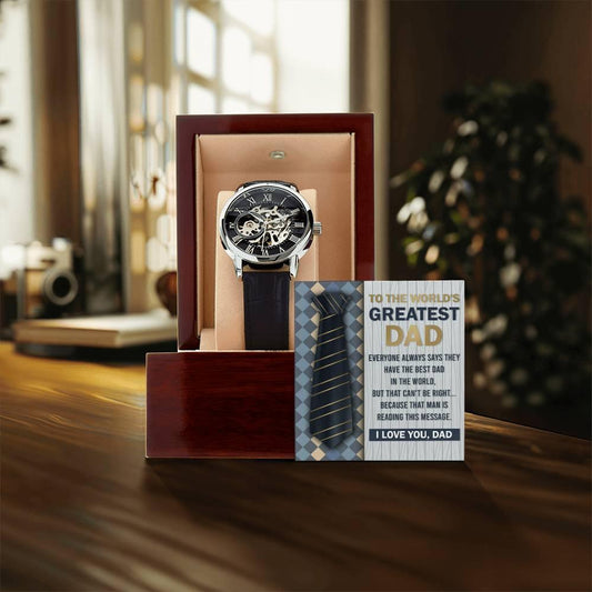 Dad Gift - To the World's Greatest Dad Men's Openwork Watch with Gift Box