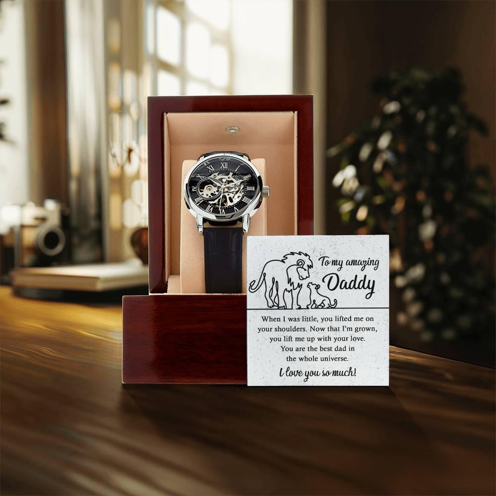 Dad Gift -You Lift My Up With Love Lion and Cub Men's Openwork Watch with Gift Box