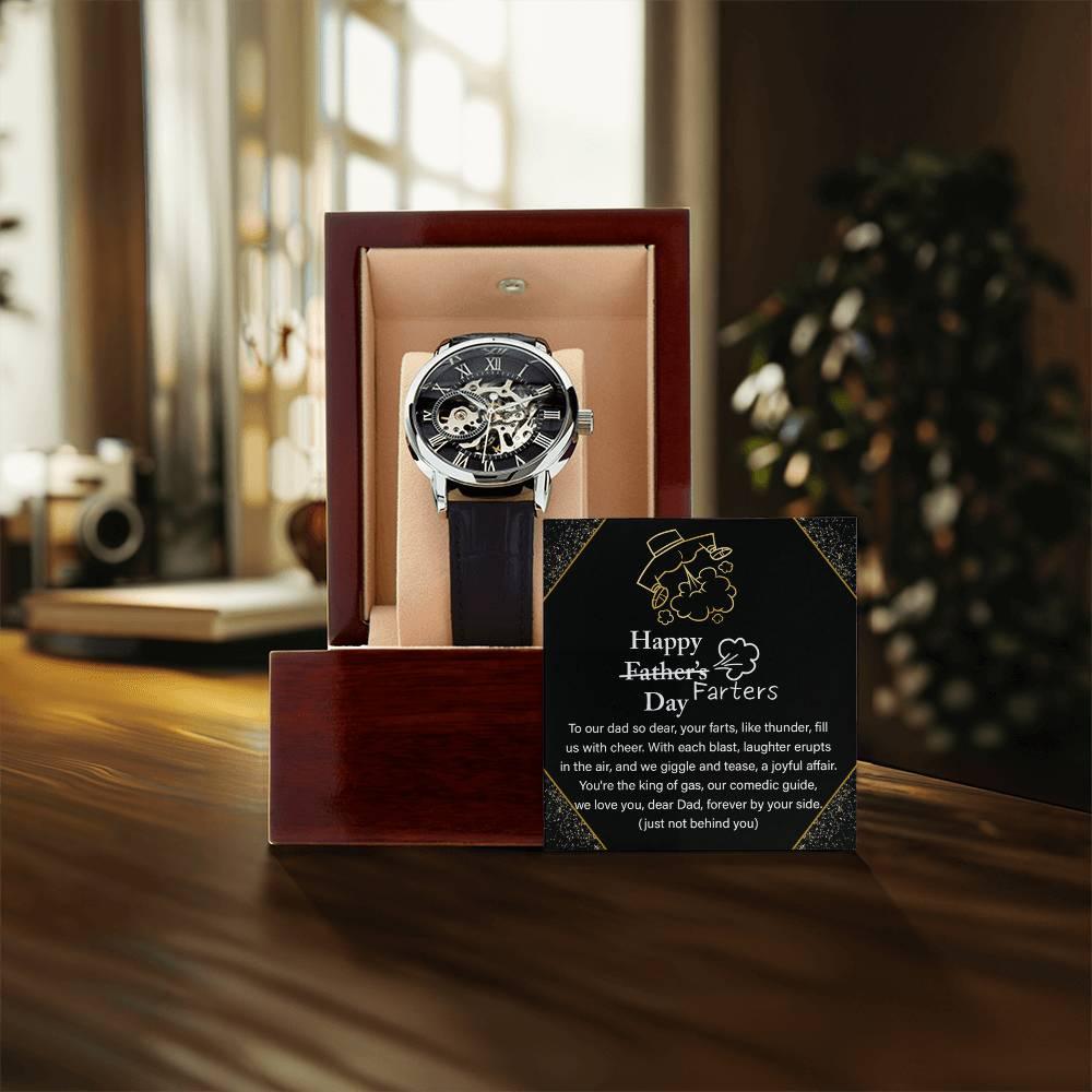 Dad Gift -Funny Happy Farter's Day Men's Openwork Watch with Gift Box