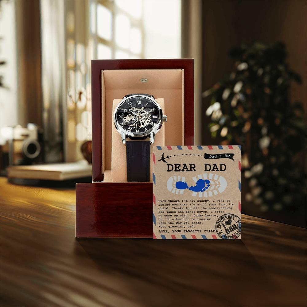 Dad Gift -Thanks for All The Embarrassing Dad Jokes and Dance Moves - Your Favorite Child Men's Openwork Watch with Gift Box