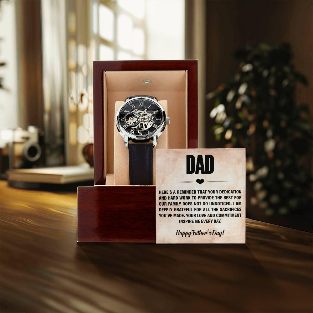 Dad, You Inspire Me - Happy Father’s Day Men's Openwork Watch with Gift Box