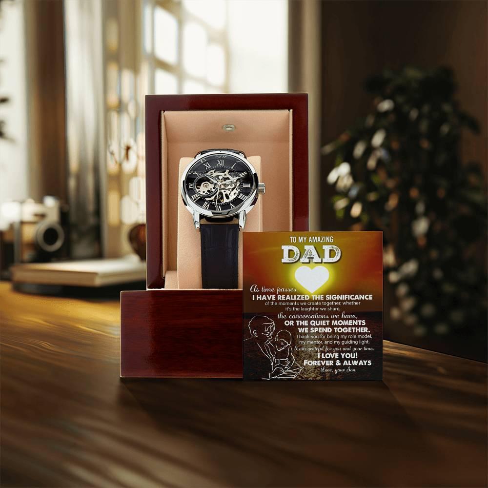 Gift for Dad - You Are My Guiding Light Men's Openwork Watch with Gift Box