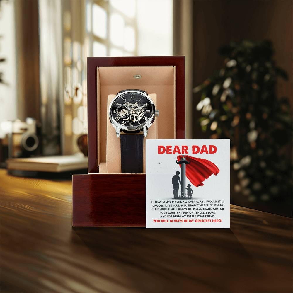 Dad Gift - You Are My Greatest Hero Men's Openwork Watch with Gift Box