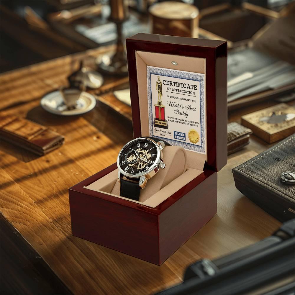 Certificate of The World's Best Daddy Men's Openwork Watch with Gift Box