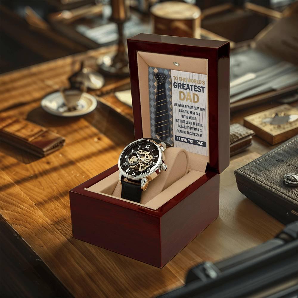 Dad Gift - To the World's Greatest Dad Men's Openwork Watch with Gift Box