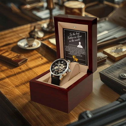 To the Best Father-In-Law My Bonus Dad, My Best Friend Men's Openwork Watch with Gift Box