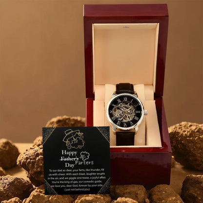 Dad Gift -Funny Happy Farter's Day Men's Openwork Watch with Gift Box