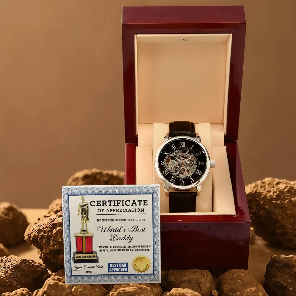 Certificate of The World's Best Daddy Men's Openwork Watch with Gift Box