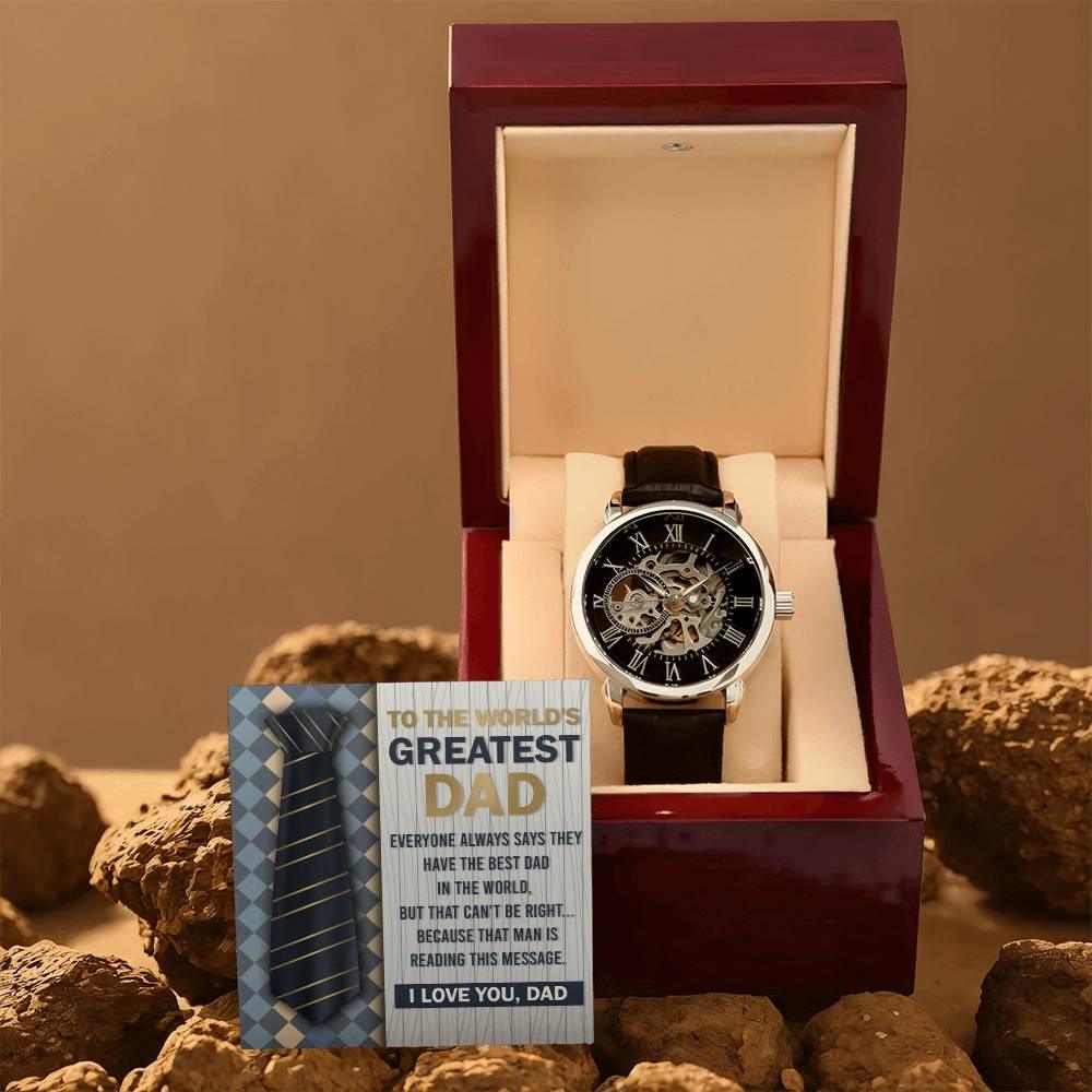 Dad Gift - To the World's Greatest Dad Men's Openwork Watch with Gift Box