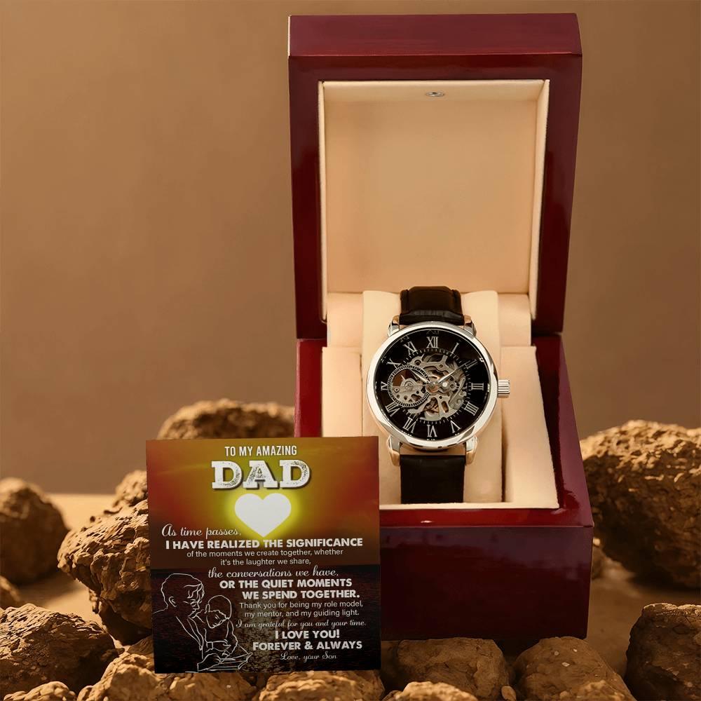 Gift for Dad - You Are My Guiding Light Men's Openwork Watch with Gift Box