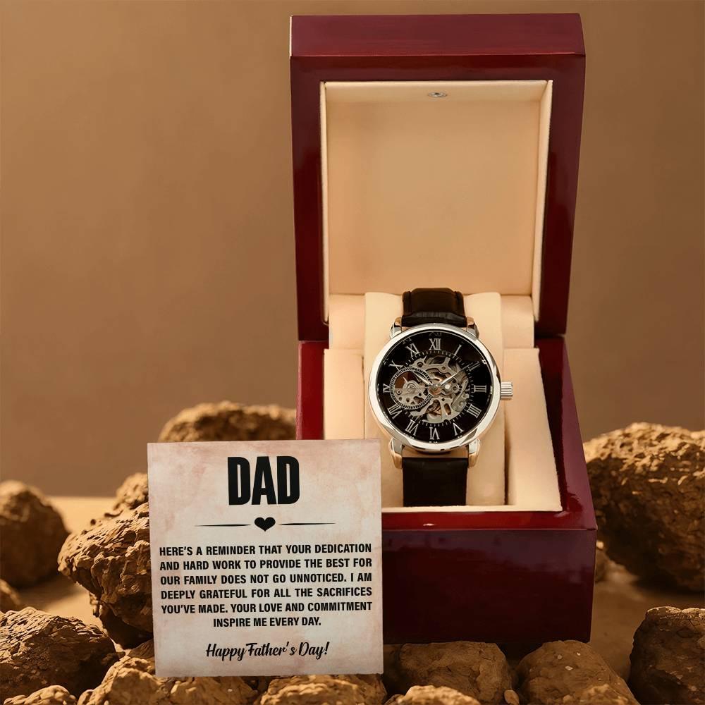 Dad, You Inspire Me - Happy Father’s Day Men's Openwork Watch with Gift Box