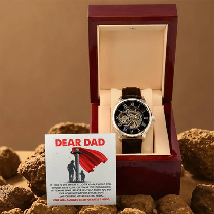 Dad Gift - You Are My Greatest Hero Men's Openwork Watch with Gift Box