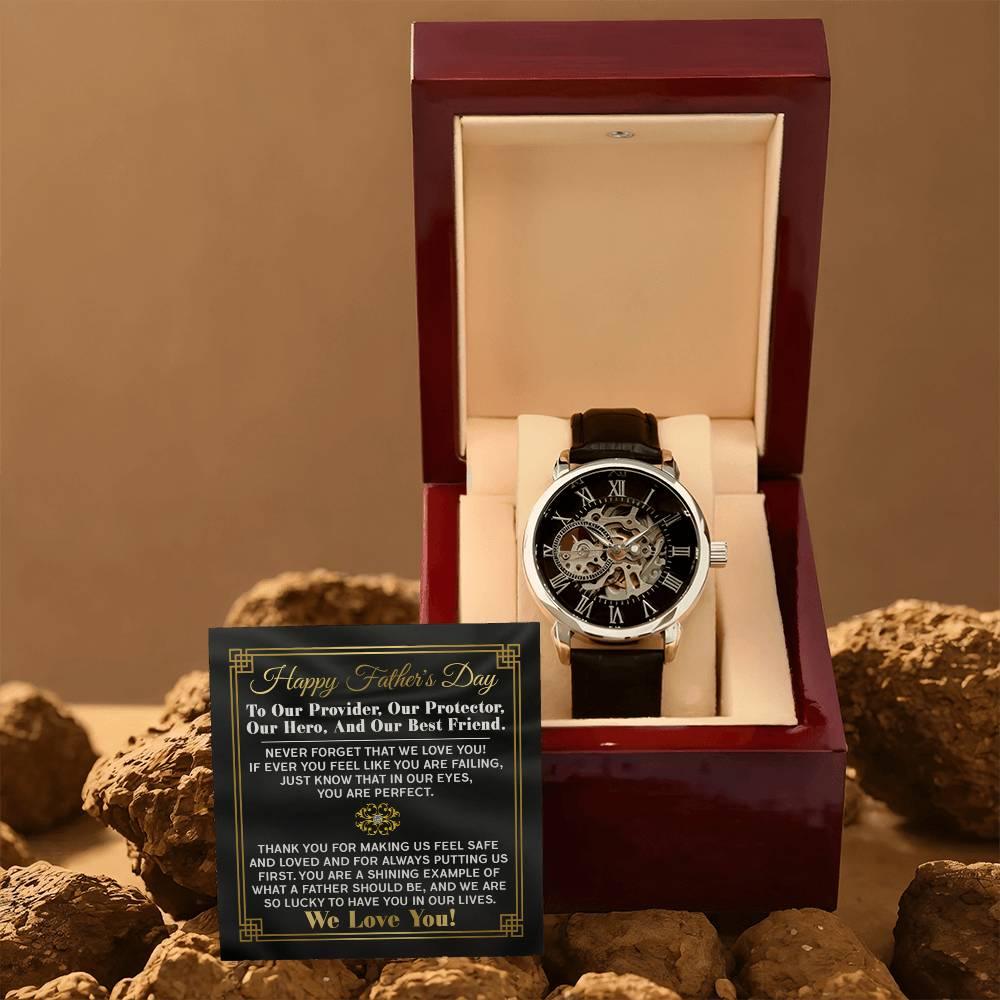 Dad Gift -Our Provider, Protector, Hero, Best Friend Men's Openwork Watch with Gift Box