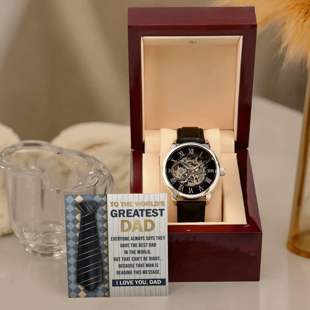 Dad Gift - To the World's Greatest Dad Men's Openwork Watch with Gift Box