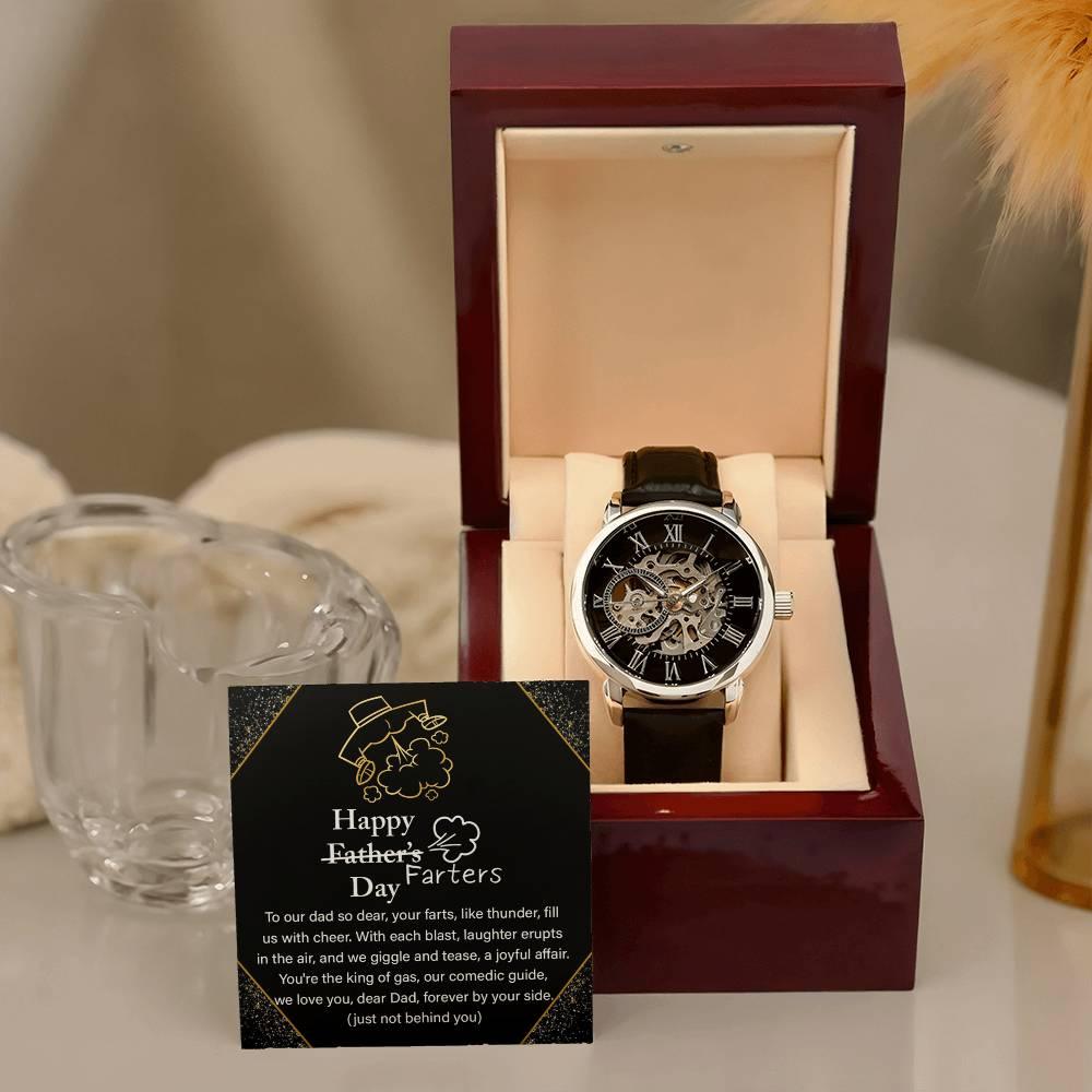 Dad Gift -Funny Happy Farter's Day Men's Openwork Watch with Gift Box