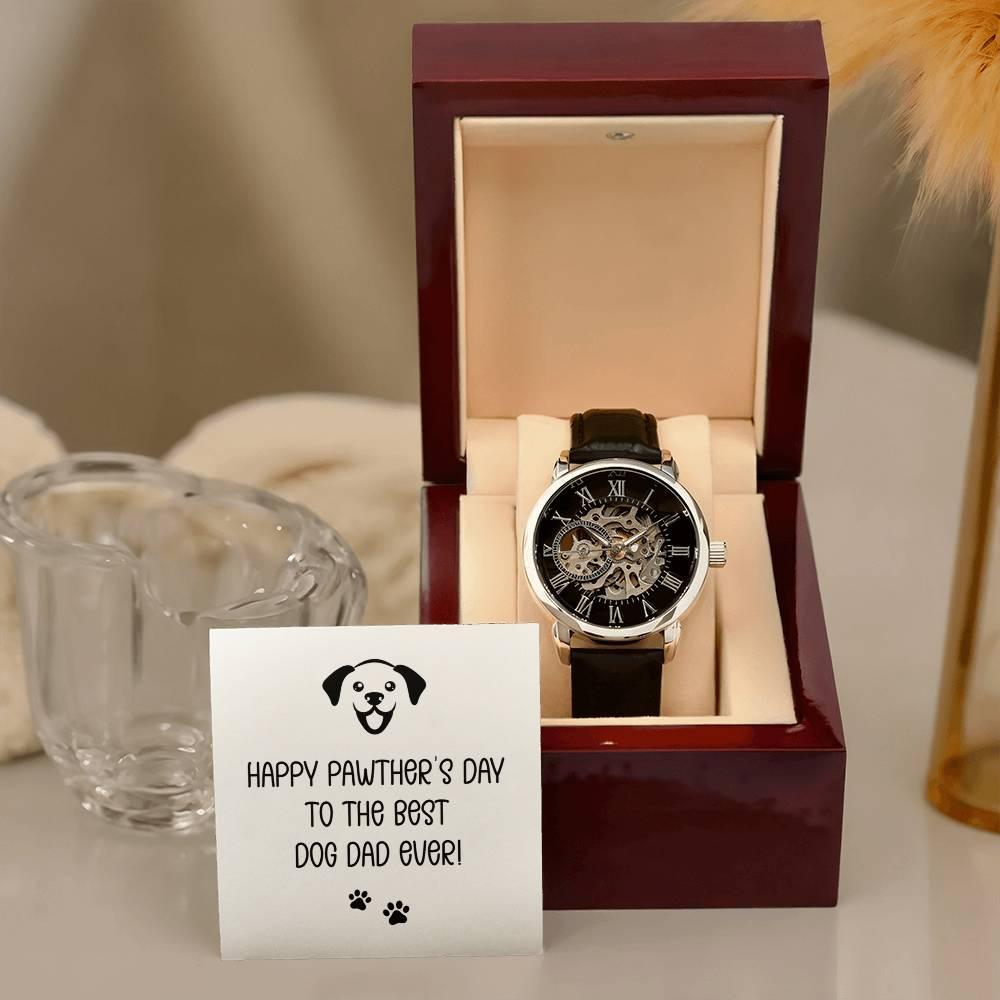 Dad Gift -Happy Pawther’s Day to the Best Dog Dad Men's Openwork Watch with Gift Box