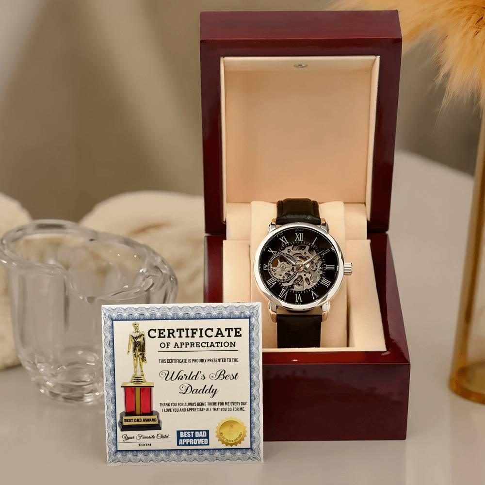 Certificate of The World's Best Daddy Men's Openwork Watch with Gift Box