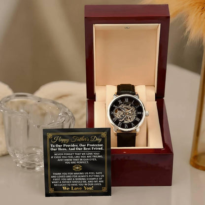 Dad Gift -Our Provider, Protector, Hero, Best Friend Men's Openwork Watch with Gift Box