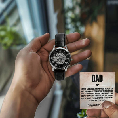 Dad, You Inspire Me - Happy Father’s Day Men's Openwork Watch with Gift Box