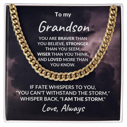 Grandson Jewelry Whisper Back "I Am The Storm" Graduation Birthday Holiday Personalized Cuban Chain Link Necklace With  Gift Box