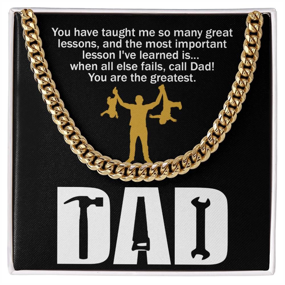 Dad Gift-When All Else Fails, Call Dad Cuban Chain Link Necklace with Gift Box