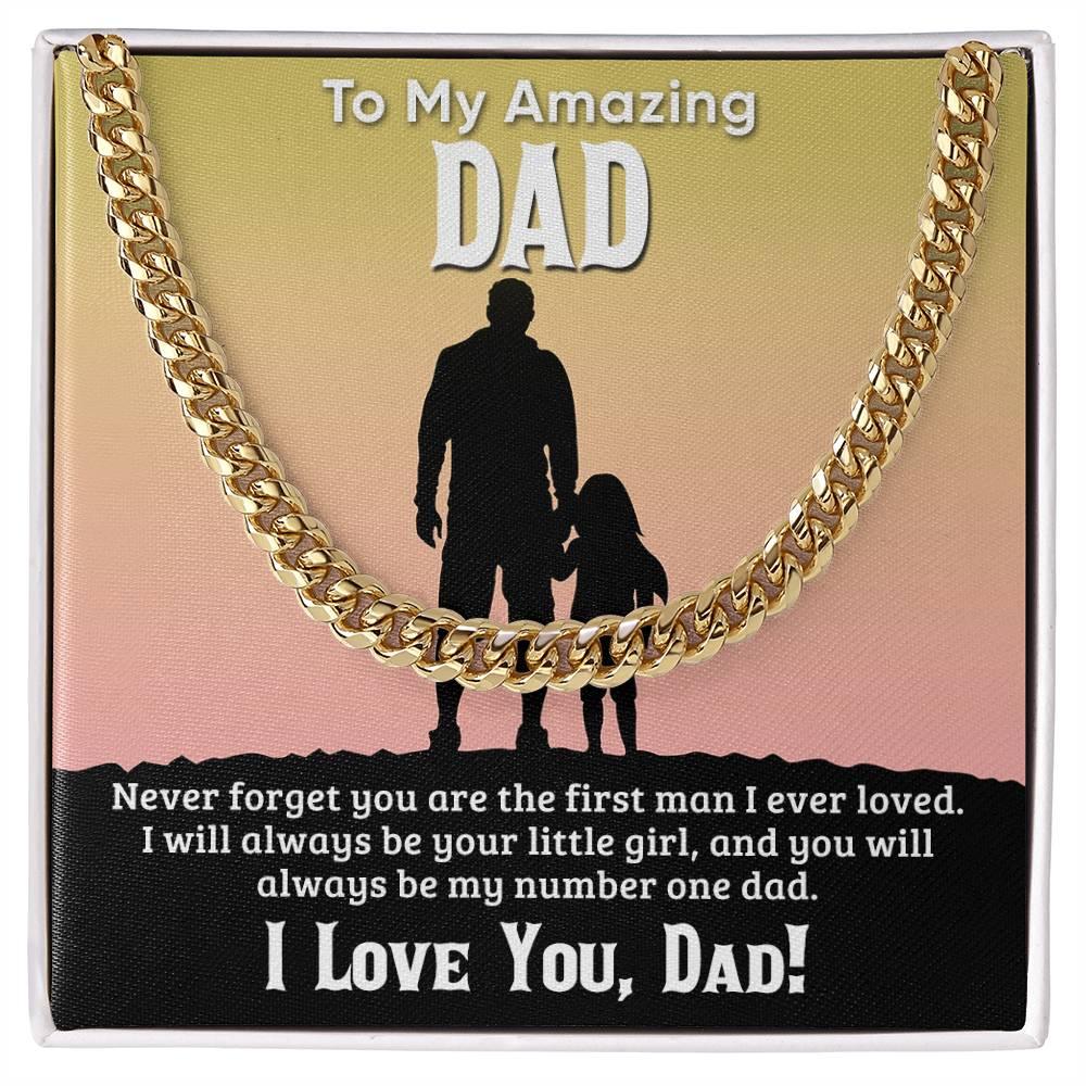 Gift For Dad I Will Always Be Your Little Girl Cuban Chain Link Necklace with Gift Box