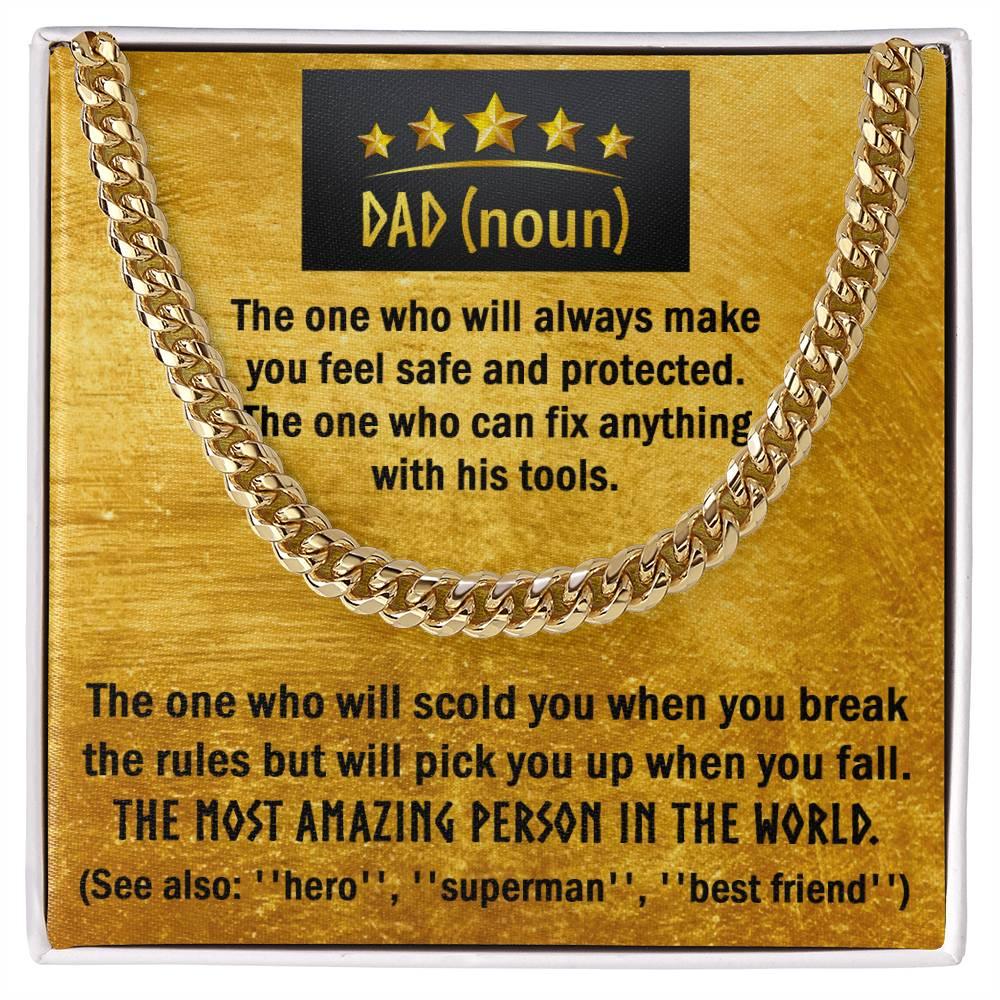 Dad Gift - Dad Noun, See Also Hero, Best Friend Cuban Chain Link Necklace with Gift Box