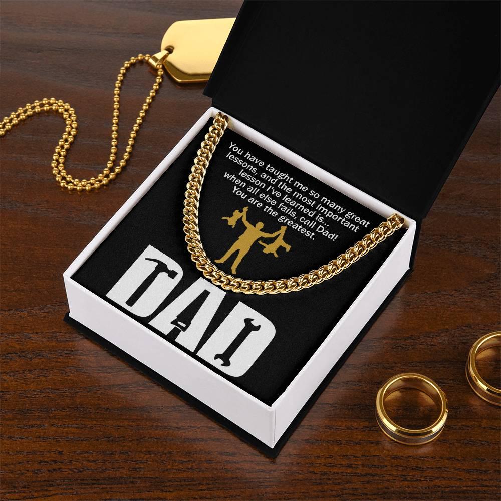 Dad Gift-When All Else Fails, Call Dad Cuban Chain Link Necklace with Gift Box