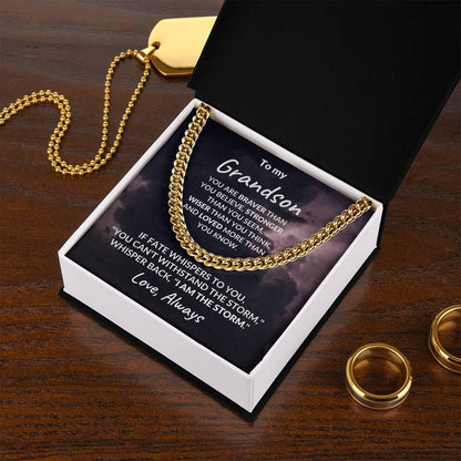 Grandson Jewelry Whisper Back "I Am The Storm" Graduation Birthday Holiday Personalized Cuban Chain Link Necklace With  Gift Box