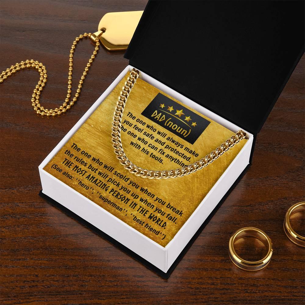 Dad Gift - Dad Noun, See Also Hero, Best Friend Cuban Chain Link Necklace with Gift Box