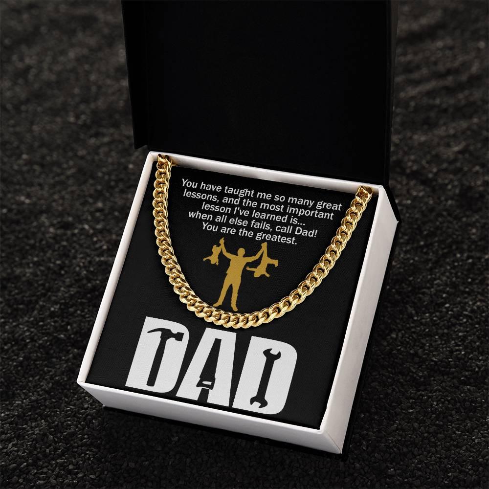 Dad Gift-When All Else Fails, Call Dad Cuban Chain Link Necklace with Gift Box