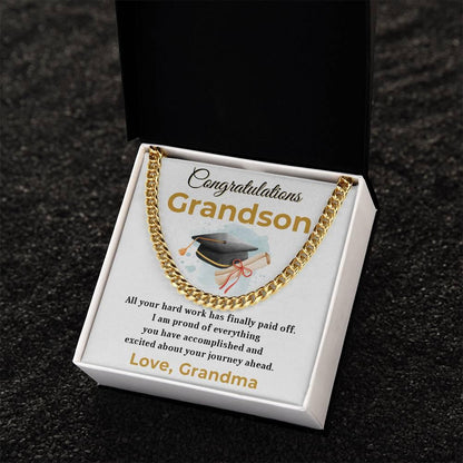 Grandson Graduation Gift - All Your Hard Work Has Paid Off - Personalized Cuban Chain Link Necklace with Message Card and Gift Box