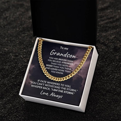 Grandson Jewelry Whisper Back "I Am The Storm" Graduation Birthday Holiday Personalized Cuban Chain Link Necklace With  Gift Box