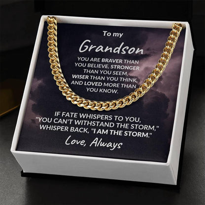 Grandson Jewelry Whisper Back "I Am The Storm" Graduation Birthday Holiday Personalized Cuban Chain Link Necklace With  Gift Box