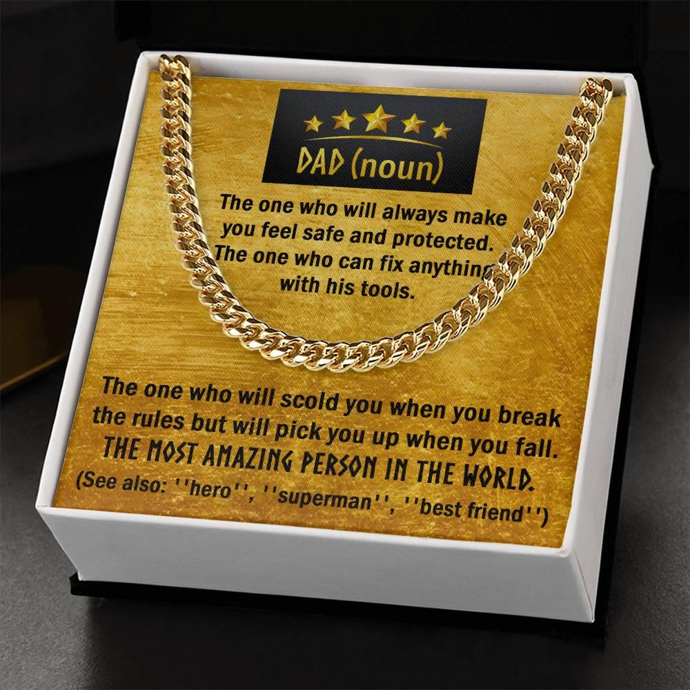 Dad Gift - Dad Noun, See Also Hero, Best Friend Cuban Chain Link Necklace with Gift Box