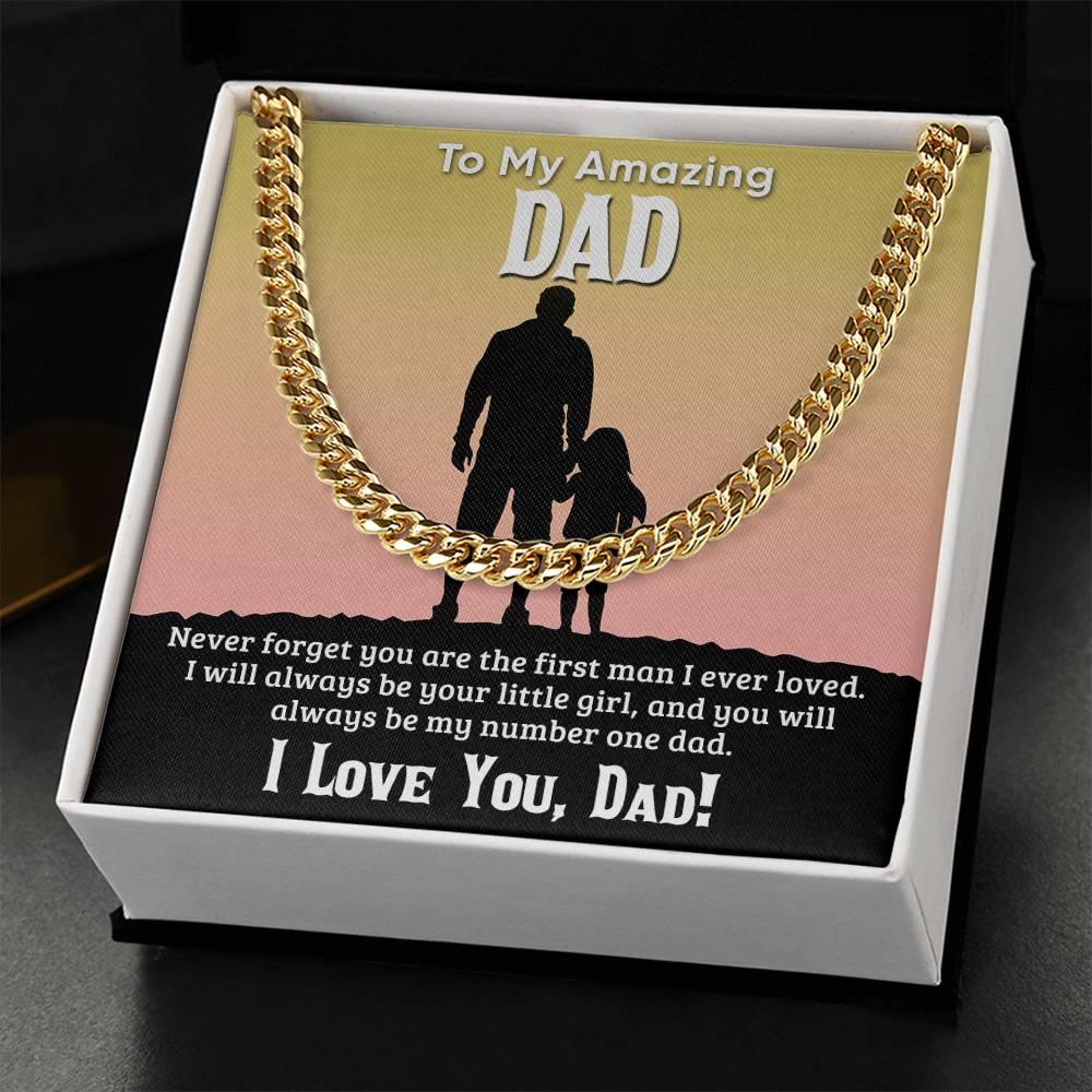 Gift For Dad I Will Always Be Your Little Girl Cuban Chain Link Necklace with Gift Box