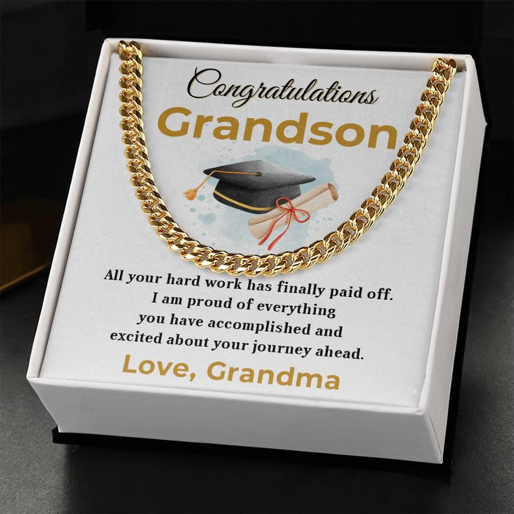 Grandson Graduation Gift - All Your Hard Work Has Paid Off - Personalized Cuban Chain Link Necklace with Message Card and Gift Box