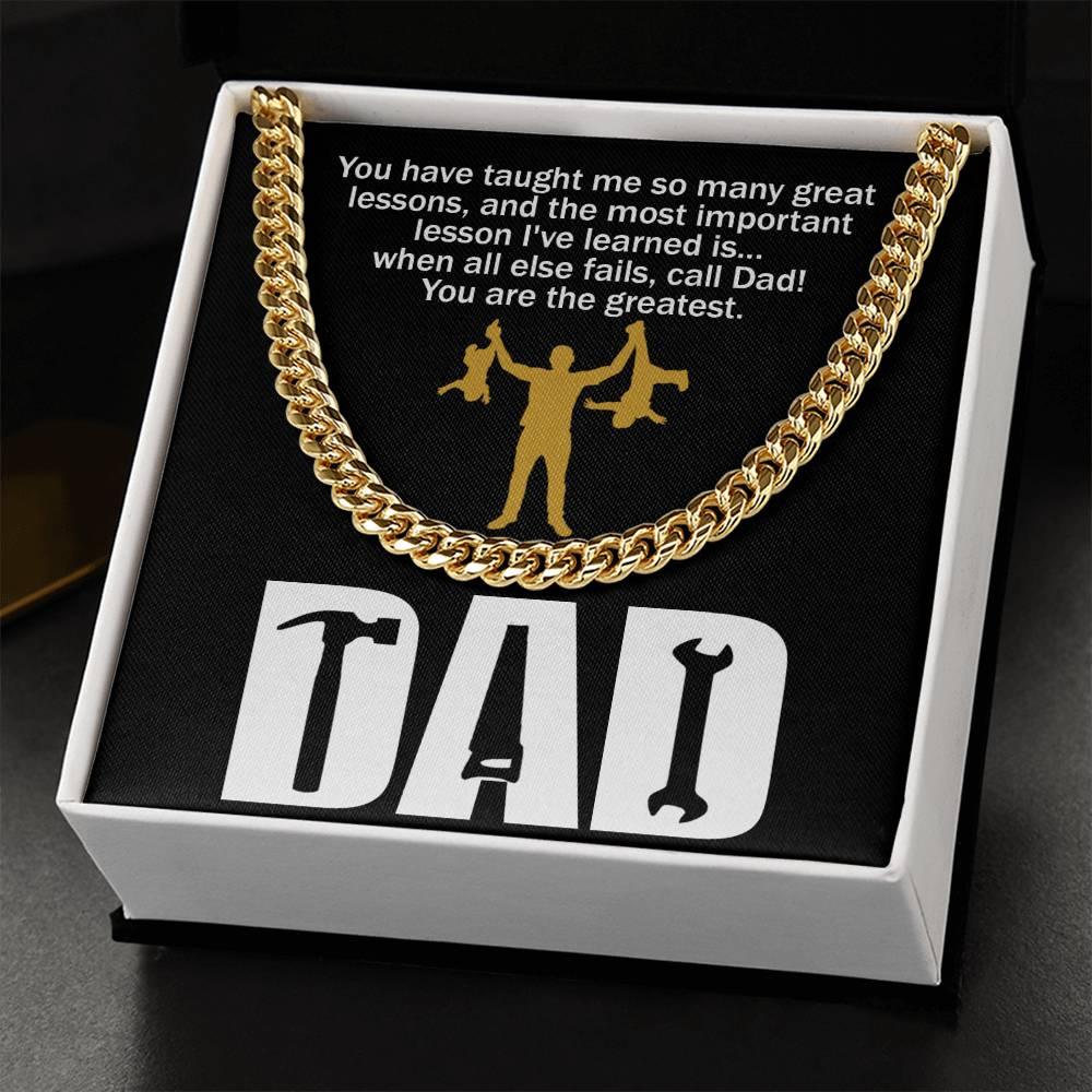 Dad Gift-When All Else Fails, Call Dad Cuban Chain Link Necklace with Gift Box