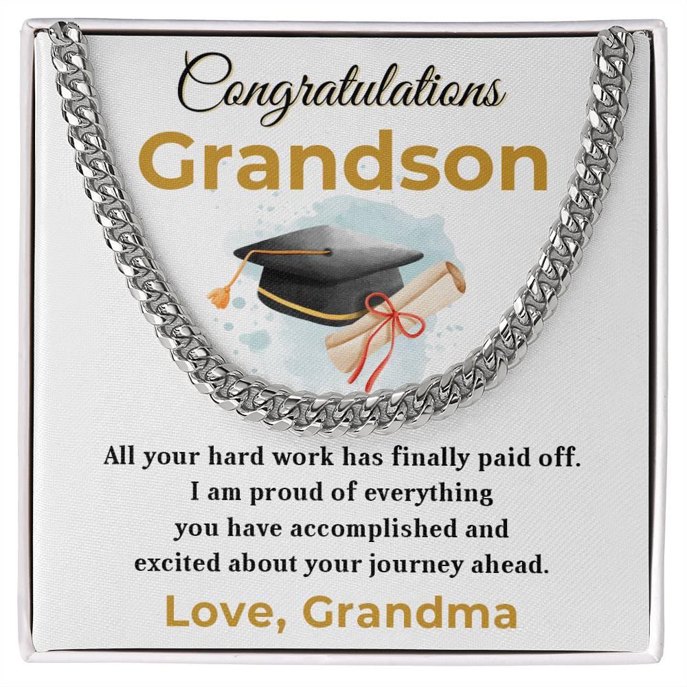 Grandson Graduation Gift - All Your Hard Work Has Paid Off - Personalized Cuban Chain Link Necklace with Message Card and Gift Box