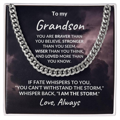 Grandson Jewelry Whisper Back "I Am The Storm" Graduation Birthday Holiday Personalized Cuban Chain Link Necklace With  Gift Box