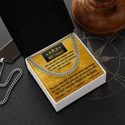 Dad Gift - Dad Noun, See Also Hero, Best Friend Cuban Chain Link Necklace with Gift Box