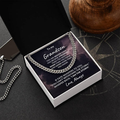 Grandson Jewelry Whisper Back "I Am The Storm" Graduation Birthday Holiday Personalized Cuban Chain Link Necklace With  Gift Box