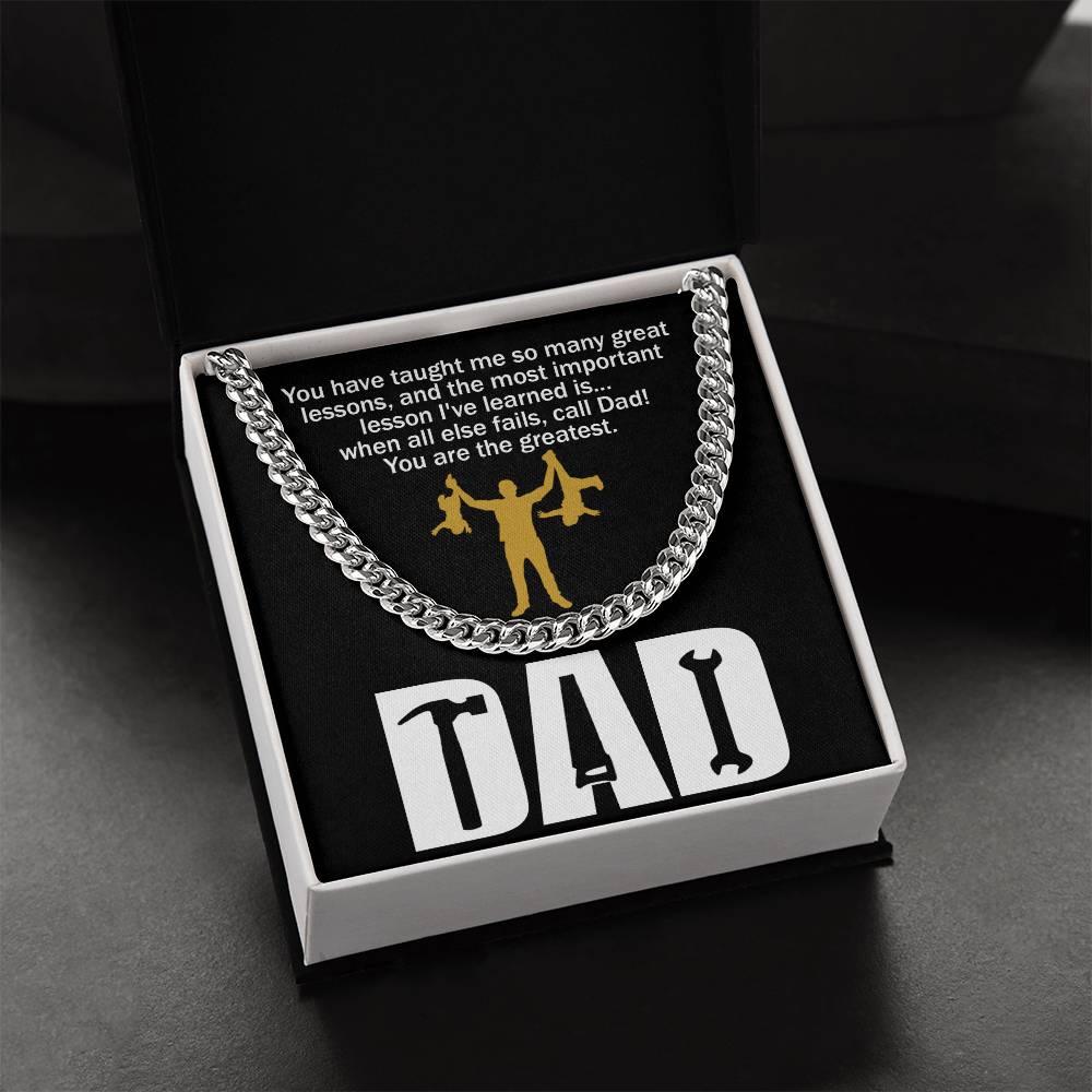 Dad Gift-When All Else Fails, Call Dad Cuban Chain Link Necklace with Gift Box