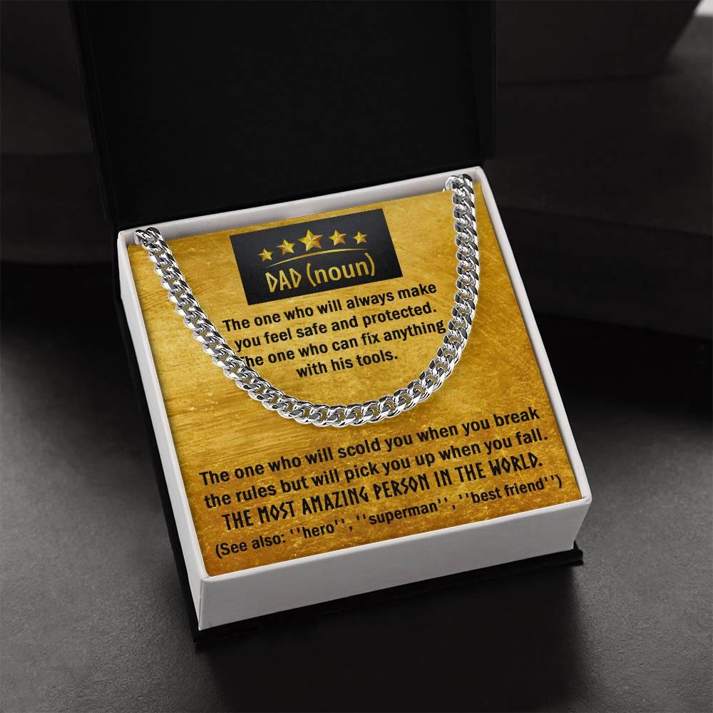 Dad Gift - Dad Noun, See Also Hero, Best Friend Cuban Chain Link Necklace with Gift Box