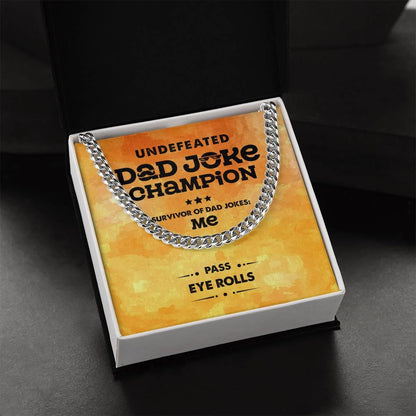 Dad Gift -Dad Joke Champion Cuban Chain Link Necklace with Gift Box