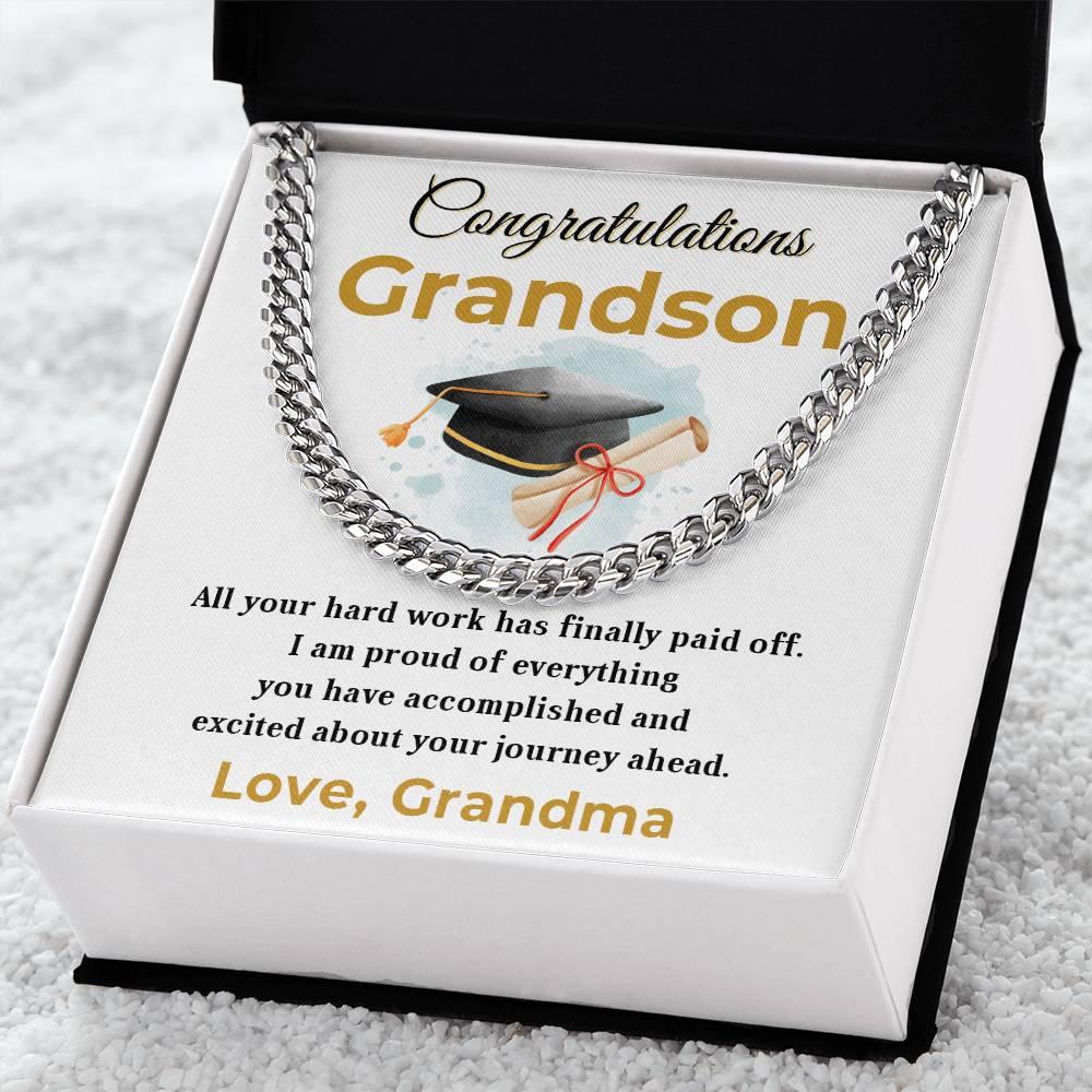 Grandson Graduation Gift - All Your Hard Work Has Paid Off - Personalized Cuban Chain Link Necklace with Message Card and Gift Box