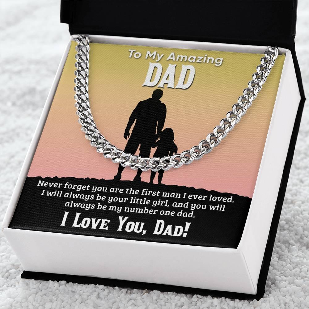 Gift For Dad I Will Always Be Your Little Girl Cuban Chain Link Necklace with Gift Box