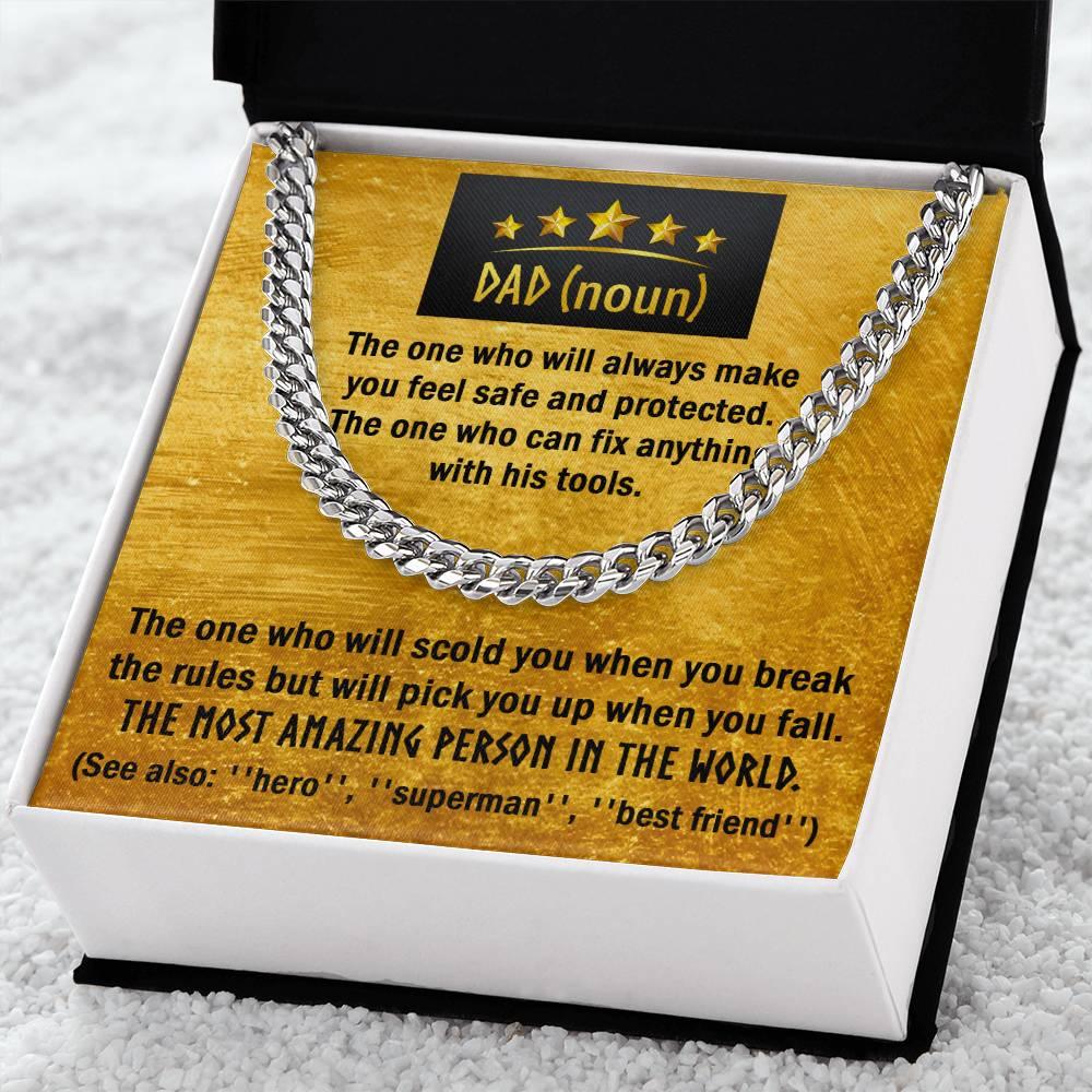 Dad Gift - Dad Noun, See Also Hero, Best Friend Cuban Chain Link Necklace with Gift Box