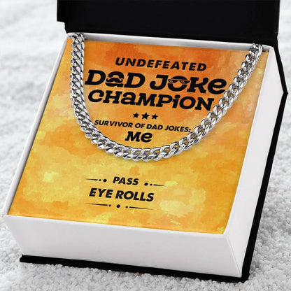 Dad Gift -Dad Joke Champion Cuban Chain Link Necklace with Gift Box