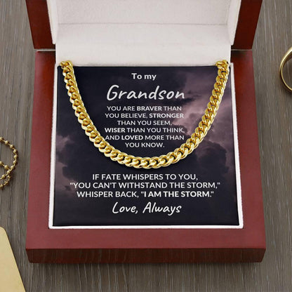 Grandson Jewelry Whisper Back "I Am The Storm" Graduation Birthday Holiday Personalized Cuban Chain Link Necklace With  Gift Box